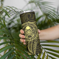 New Zealand Skull Darts Skinny Tumbler Aotearoa Maori Chest Tattoo Stylized Gold LT14 - Polynesian Pride