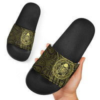 New Zealand Skull Darts Slide Sandals Aotearoa Maori Chest Tattoo Stylized Gold - Polynesian Pride