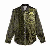 New Zealand Skull Darts Women Casual Shirt Aotearoa Maori Chest Tattoo Stylized Gold LT14 - Polynesian Pride