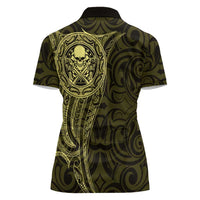 New Zealand Skull Darts Women Polo Shirt Aotearoa Maori Chest Tattoo Stylized Gold LT14 - Polynesian Pride
