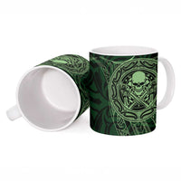 New Zealand Skull Darts Ceramic Mug Aotearoa Maori Chest Tattoo Stylized Green - Polynesian Pride