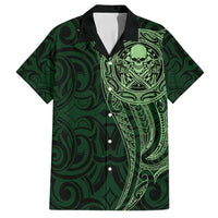 New Zealand Skull Darts Family Matching Long Sleeve Bodycon Dress and Hawaiian Shirt Aotearoa Maori Chest Tattoo Stylized Green LT14 Dad's Shirt - Short Sleeve Green - Polynesian Pride