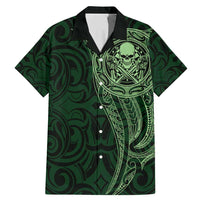 New Zealand Skull Darts Family Matching Mermaid Dress and Hawaiian Shirt Aotearoa Maori Chest Tattoo Stylized Green LT14 Dad's Shirt - Short Sleeve Green - Polynesian Pride