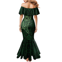 New Zealand Skull Darts Family Matching Mermaid Dress and Hawaiian Shirt Aotearoa Maori Chest Tattoo Stylized Green LT14 - Polynesian Pride