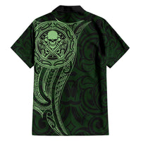 New Zealand Skull Darts Family Matching Puletasi and Hawaiian Shirt Aotearoa Maori Chest Tattoo Stylized Green - Polynesian Pride