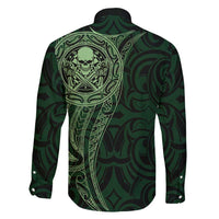 New Zealand Skull Darts Family Matching Short Sleeve Bodycon Dress and Hawaiian Shirt Aotearoa Maori Chest Tattoo Stylized Green LT14 - Polynesian Pride