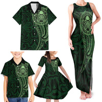 New Zealand Skull Darts Family Matching Tank Maxi Dress and Hawaiian Shirt Aotearoa Maori Chest Tattoo Stylized Green - Polynesian Pride
