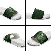 New Zealand Skull Darts Slide Sandals Aotearoa Maori Chest Tattoo Stylized Green - Polynesian Pride