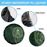 New Zealand Skull Darts Spare Tire Cover Aotearoa Maori Chest Tattoo Stylized Green - Polynesian Pride