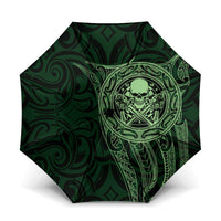 New Zealand Skull Darts Umbrella Aotearoa Maori Chest Tattoo Stylized Green - Polynesian Pride