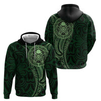 New Zealand Skull Darts Zip Hoodie Aotearoa Maori Chest Tattoo Stylized Green - Polynesian Pride