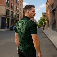New Zealand Skull Darts Zipper Polo Shirt Aotearoa Maori Chest Tattoo Stylized Green - Polynesian Pride