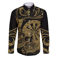 New Zealand Darts Family Matching Long Sleeve Bodycon Dress and Hawaiian Shirt Skull In Dart We Trust Maori Pattern LT14 Dad's Shirt - Long Sleeve Gold - Polynesian Pride