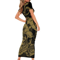 New Zealand Darts Family Matching Short Sleeve Bodycon Dress and Hawaiian Shirt Skull In Dart We Trust Maori Pattern LT14 - Polynesian Pride