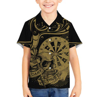 New Zealand Darts Family Matching Short Sleeve Bodycon Dress and Hawaiian Shirt Skull In Dart We Trust Maori Pattern LT14 Son's Shirt Gold - Polynesian Pride