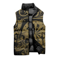 New Zealand Darts Sleeveless Puffer Jacket Skull In Dart We Trust Maori Pattern - Polynesian Pride