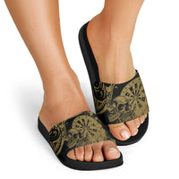 New Zealand Darts Slide Sandals Skull In Dart We Trust Maori Pattern - Polynesian Pride