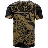 New Zealand Darts T Shirt Skull In Dart We Trust Maori Pattern - Polynesian Pride