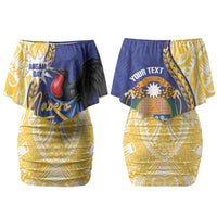 Personalised Nauru Angam Day Family Matching Off Shoulder Short Dress and Hawaiian Shirt Naoero Frigatebird With Flag Proud