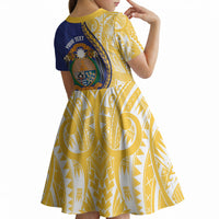 Personalised Nauru Angam Day Kid Short Sleeve Dress Naoero Frigatebird With Flag Proud