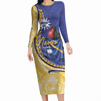 Personalised Nauru Angam Day Long Sleeve Bodycon Dress Naoero Frigatebird With Flag Proud