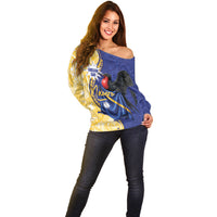 Personalised Nauru Angam Day Off Shoulder Sweater Naoero Frigatebird With Flag Proud