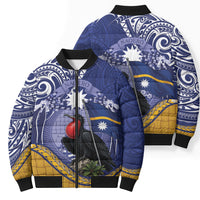 Magnificent Frigatebird Nauru Bomber Puffer Jacket Pandanus Weaving Polynesian Pattern
