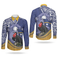 Magnificent Frigatebird Nauru Couples Matching Off The Shoulder Long Sleeve Dress and Long Sleeve Button Shirt Pandanus Weaving Polynesian Pattern