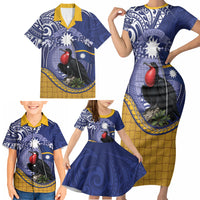 Magnificent Frigatebird Nauru Family Matching Short Sleeve Bodycon Dress and Hawaiian Shirt Pandanus Weaving Polynesian Pattern