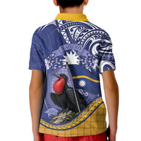 Magnificent Frigatebird Nauru Kid Polo Shirt Pandanus Weaving Polynesian Pattern