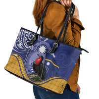 Magnificent Frigatebird Nauru Leather Tote Bag Pandanus Weaving Polynesian Pattern