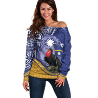 Magnificent Frigatebird Nauru Off Shoulder Sweater Pandanus Weaving Polynesian Pattern