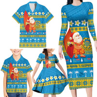 Tuvalu Christmas Family Matching Long Sleeve Bodycon Dress and Hawaiian Shirt Cute Santa Manuia te Kilisimasi - Polynesian Pride