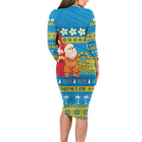 Tuvalu Christmas Family Matching Long Sleeve Bodycon Dress and Hawaiian Shirt Cute Santa Manuia te Kilisimasi - Polynesian Pride