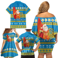 Tuvalu Christmas Family Matching Off Shoulder Short Dress and Hawaiian Shirt Cute Santa Manuia te Kilisimasi - Polynesian Pride