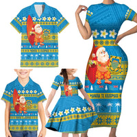 Tuvalu Christmas Family Matching Short Sleeve Bodycon Dress and Hawaiian Shirt Cute Santa Manuia te Kilisimasi - Polynesian Pride