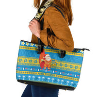 Tuvalu Christmas Leather Tote Bag Cute Santa Manuia te Kilisimasi - Polynesian Pride