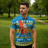 Tuvalu Christmas Zipper Polo Shirt Cute Santa Manuia te Kilisimasi - Polynesian Pride