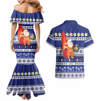 Nauru Christmas Couples Matching Mermaid Dress and Hawaiian Shirt Cute Santa Coat Of Arms Merry Xmas - Polynesian Pride