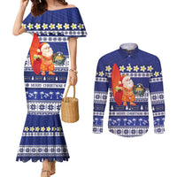 Nauru Christmas Couples Matching Mermaid Dress and Long Sleeve Button Shirt Cute Santa Coat Of Arms Merry Xmas - Polynesian Pride