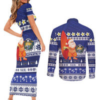 Nauru Christmas Couples Matching Short Sleeve Bodycon Dress and Long Sleeve Button Shirt Cute Santa Coat Of Arms Merry Xmas - Polynesian Pride