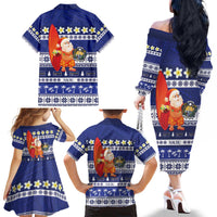 Nauru Christmas Family Matching Off The Shoulder Long Sleeve Dress and Hawaiian Shirt Cute Santa Coat Of Arms Merry Xmas - Polynesian Pride