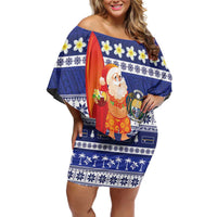 Nauru Christmas Off Shoulder Short Dress Cute Santa Coat Of Arms Merry Xmas - Polynesian Pride