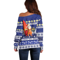 Nauru Christmas Off Shoulder Sweater Cute Santa Coat Of Arms Merry Xmas - Polynesian Pride