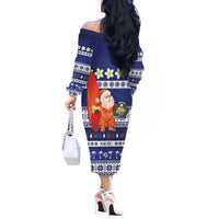 Nauru Christmas Off The Shoulder Long Sleeve Dress Cute Santa Coat Of Arms Merry Xmas - Polynesian Pride