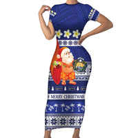 Nauru Christmas Short Sleeve Bodycon Dress Cute Santa Coat Of Arms Merry Xmas - Polynesian Pride