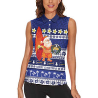 Nauru Christmas Women Sleeveless Polo Shirt Cute Santa Coat Of Arms Merry Xmas - Polynesian Pride