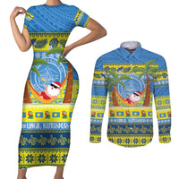 Palau Christmas Couples Matching Short Sleeve Bodycon Dress and Long Sleeve Button Shirt Chilling Santa Ungil Kurismas - Polynesian Pride