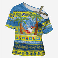 Palau Christmas Cross Shoulder Shirt Chilling Santa Ungil Kurismas - Polynesian Pride