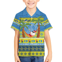 Palau Christmas Family Matching Short Sleeve Bodycon Dress and Hawaiian Shirt Chilling Santa Ungil Kurismas - Polynesian Pride
